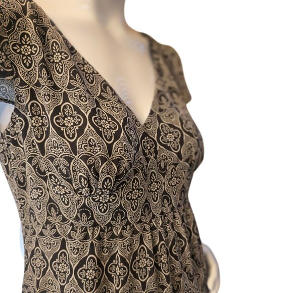 Chocolate Brown V Neck Medallion Print  Midi LOFT Dress sz 4 - Picture 6 of 9